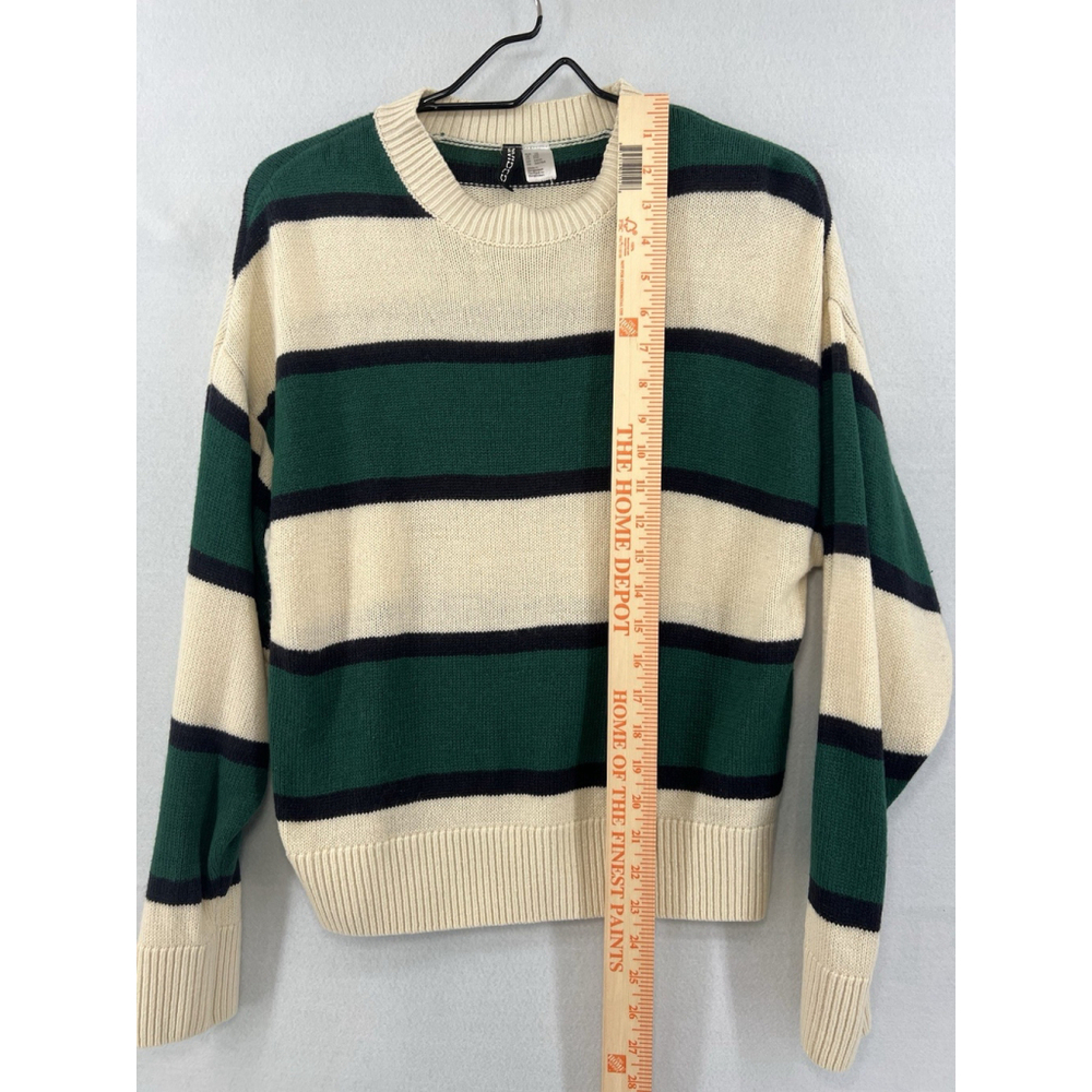 H&M Divided Striped Sweater Green White Woman’s Medium Crew Neck - Picture 8 of 11